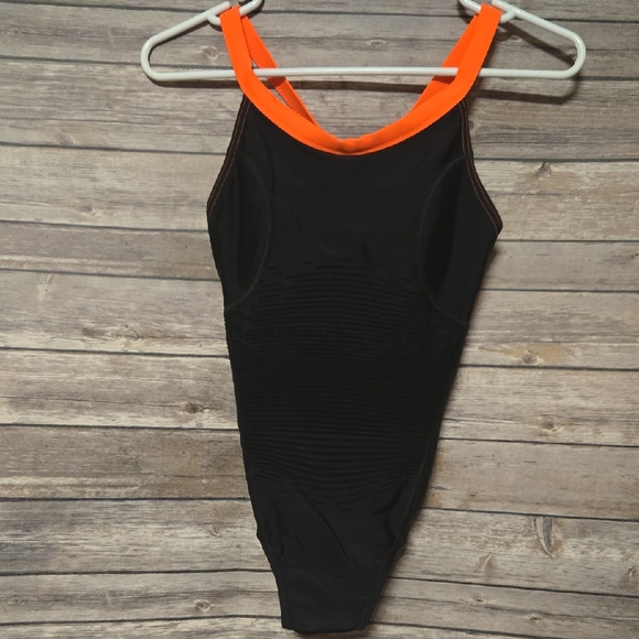 Elegant Black and Orange Women's One-Piece Swimsuit - Picture 1 of 3
